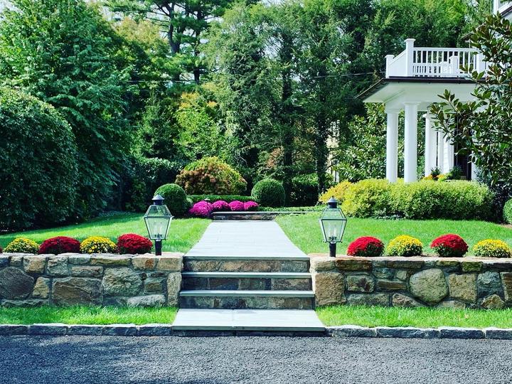 Stone entrance landscaping